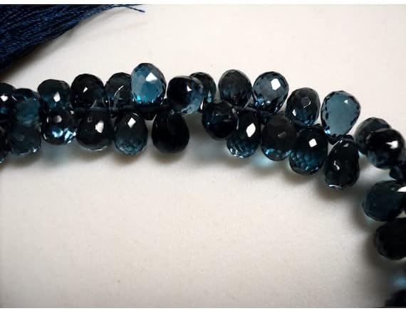 BEADS GEMSTONE 1 Strand Natural Lonn Blue Topaz Beads - Blue Topaz Tear Drop Bead, Faceted Briolette Beads - 6x8mm -6x9mm 4 Inch Long Long Code-HIGH-16539