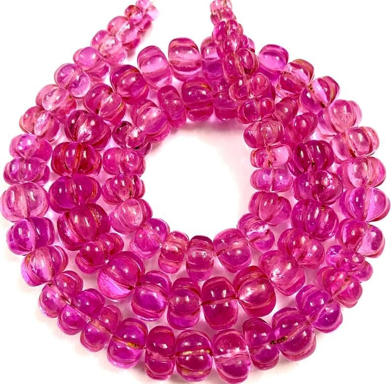 Natural Pink Sapphire Melon Smooth Beads 6-11 MM 18 inch Long String Jewelry Making Gemstone Beads for Necklace Bracelet