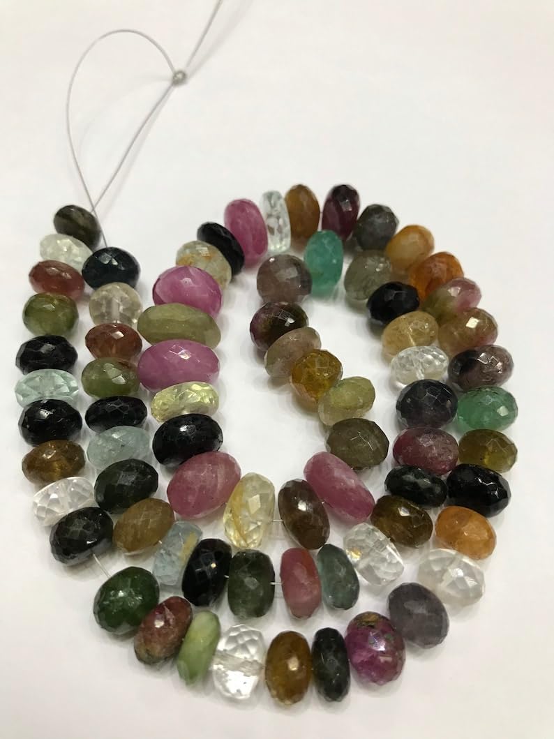 13 inch Strand of Natural gem Afghani Multi Tourmaline, 8-10mm Rondelle Faceted Beads for DIY Jewelry Making. | Beads_01928