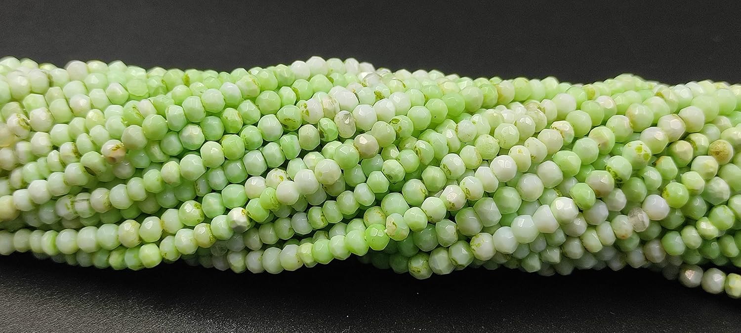 Hanumat Gems Lot of 10 Strands Peruvian Green Opal Rondelle Faceted Gemstone Beads,Peruvian Opal Faceted Beads,Peruvian Opal Rondelle Beads,3.00-4.00 MM Beads,13 Inches Strand.