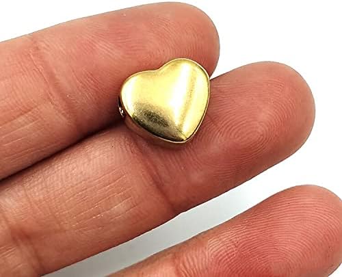 50pcs Stainless Steel Heart-Shaped Beads Bracelet Beaded Straight Hole Loose Beads DIY Necklace Jewelry Accessorys - (Color: Gold)