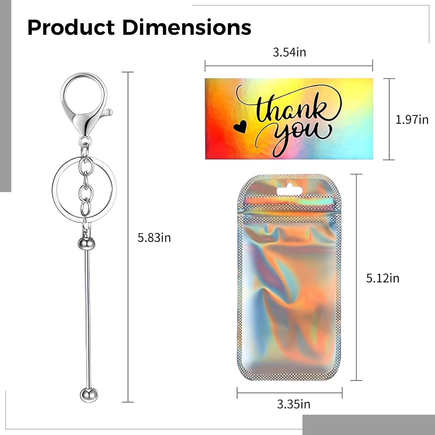 30 Colorful Keychain For Beading Diy Kit With Gift Bags & Thank You Cards