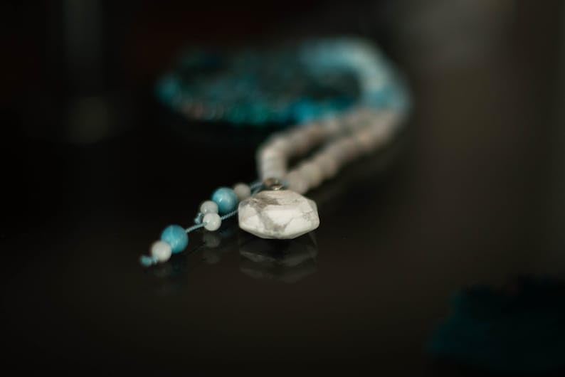 APATITE,LARIMAR,HOWLITE, Stone Mala Beads, 108 Mala Necklace, Knotted Mala, WWG Necklace, Yoga Jewelry Meditation Beads Spiritual Jewelry Boho Jewelry