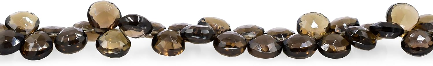 Natural Smoky Quartz Gemstone Loose Beads for Jewelry Making DIY Bracelet Necklace 7 Inch Strand 10mm Heart Shape Faceted Cut Crystal Stone Briolette Gems Crafting Bead