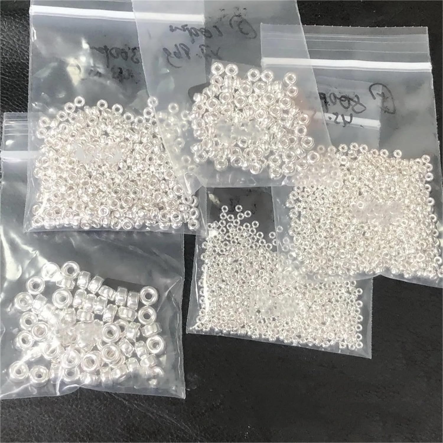 Beads for Jewelry Making 80PCS Silver Beads Flat Round Loose Spacer Large Hole Jewelry Making Findings Components(8mm)