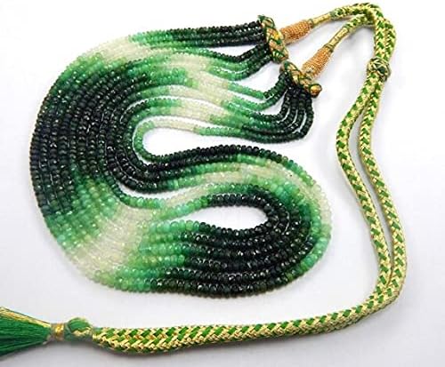 Shaded Emerald Necklace 18 inch Long,Beads Size 3-4 mm Rondelle Faceted Green Beads 6 Strands Necklace