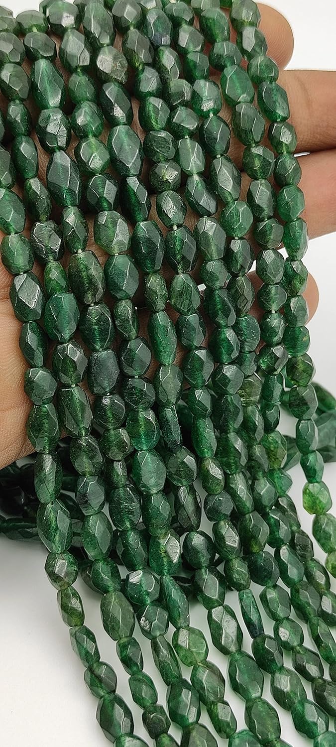 Hanumat Gems Natural Green Aventurine Faceted Oval Shape Gemstone Beads,Green Aventurine Faceted Beads,Green Aventurine Oval Beads,5X7-6X9 MM Oval Beads,13 Inches Oval Beads Strand.