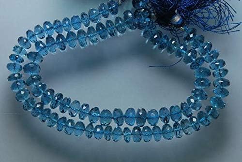 9'' Strand, Super Finest Rare Large Natural Lonn Blue Topaz Faceted Rondelles, Size 8.5-10MM Code-HIGH-53182