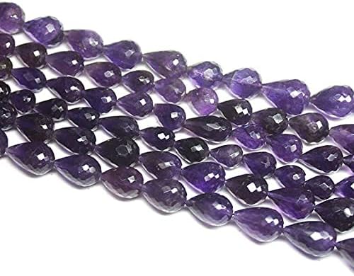 Natural Purple Amethyst Faceted Tear Drop Briolette Gemstone Loose Craft Beads Strand 10