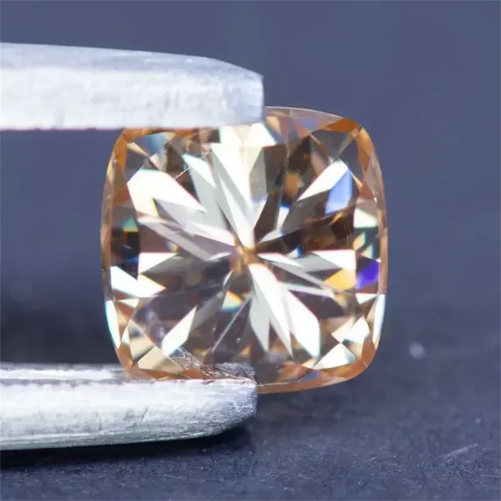 Moissanite Stone Square Cushion Shape Champagne Color Charms Beads Vvs1 For Jewelry Making With GRA