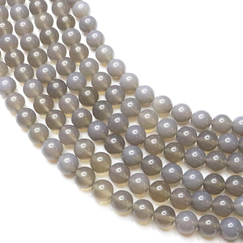 13 inch Strand of Natural gem Gray Agate, 10 mm Round Smooth Beads for DIY Jewelry Making. | Beads_03747