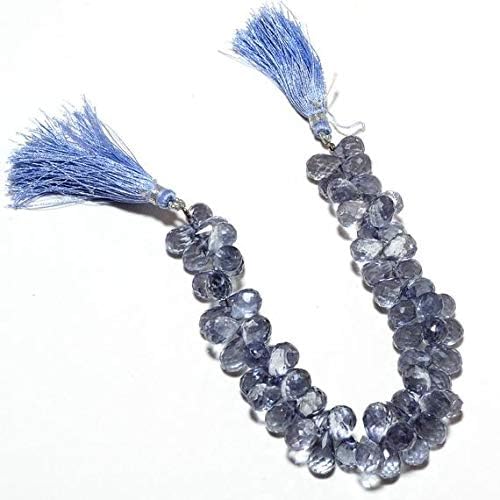 Rock Crystal Coated Briolettes, Micro Faceted Tear Drop Beads, Iolite Color 8x12mm Beads, 8 Inch Strand Code-HIGH-48071