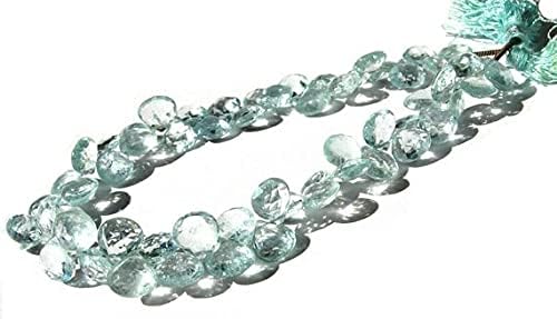 Lustrous Aquamarine Faceted Heart Shaped Briolette Size 5-7.5mm 3.5 Inches Strand. Long per Half Strand