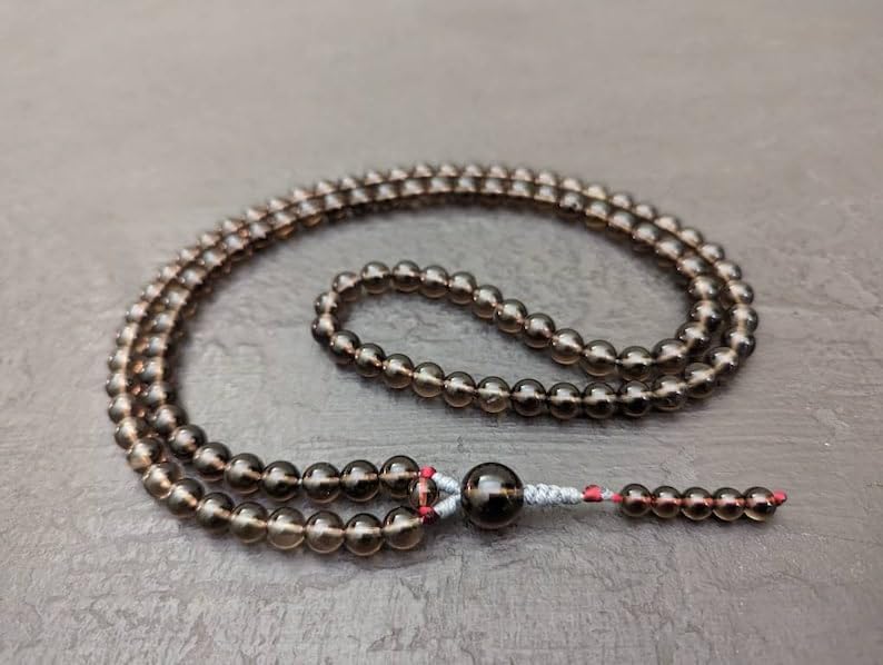 Natural Smoky quartz 8mm,10mm 108 Mala Beads, Spiritual, Meditation Beads, Reiki, Japa Mala, Buddhist Prayer Beads, Yoga Bracelet, healing beads LKMALA-RRGU-209