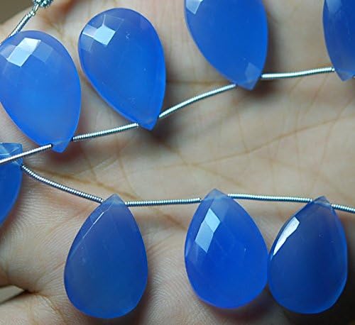 10 Match Pair -AAA- Sky Blue Chalcedony Faceted Pear Briolettes 16x25mm Large Size