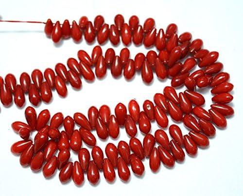 LKBEADS Red Coral Tear Drops Beads, Coral Plain Drops Beads, Gemstone For Jewelry, 5x11mm Approx, 7.5 Inch Full Strand