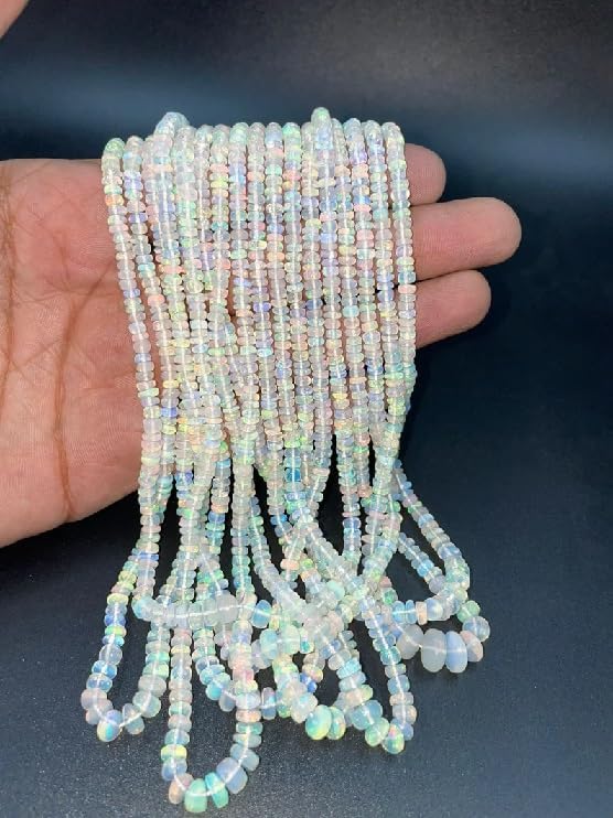 AAA+ Ethiopian Opal Smooth Rondelle Beads 4-6mm Opal Rondelle Beads Opal Plain Bead Fire Opal Beads Flashy for Making Jwelery