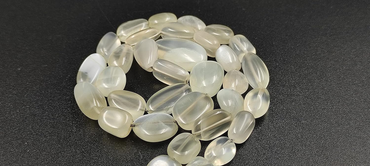 Hanumat Gems Lot of 2 Strand Natural Grey Moonstone Smooth Nugget Shape Gemstone Beads, Gray Moonstone Nuggets,Gray Moonstone Tumble Beads,7.00-12.00 MM Smooth Nuggets,16 Inches Nuggets Strand