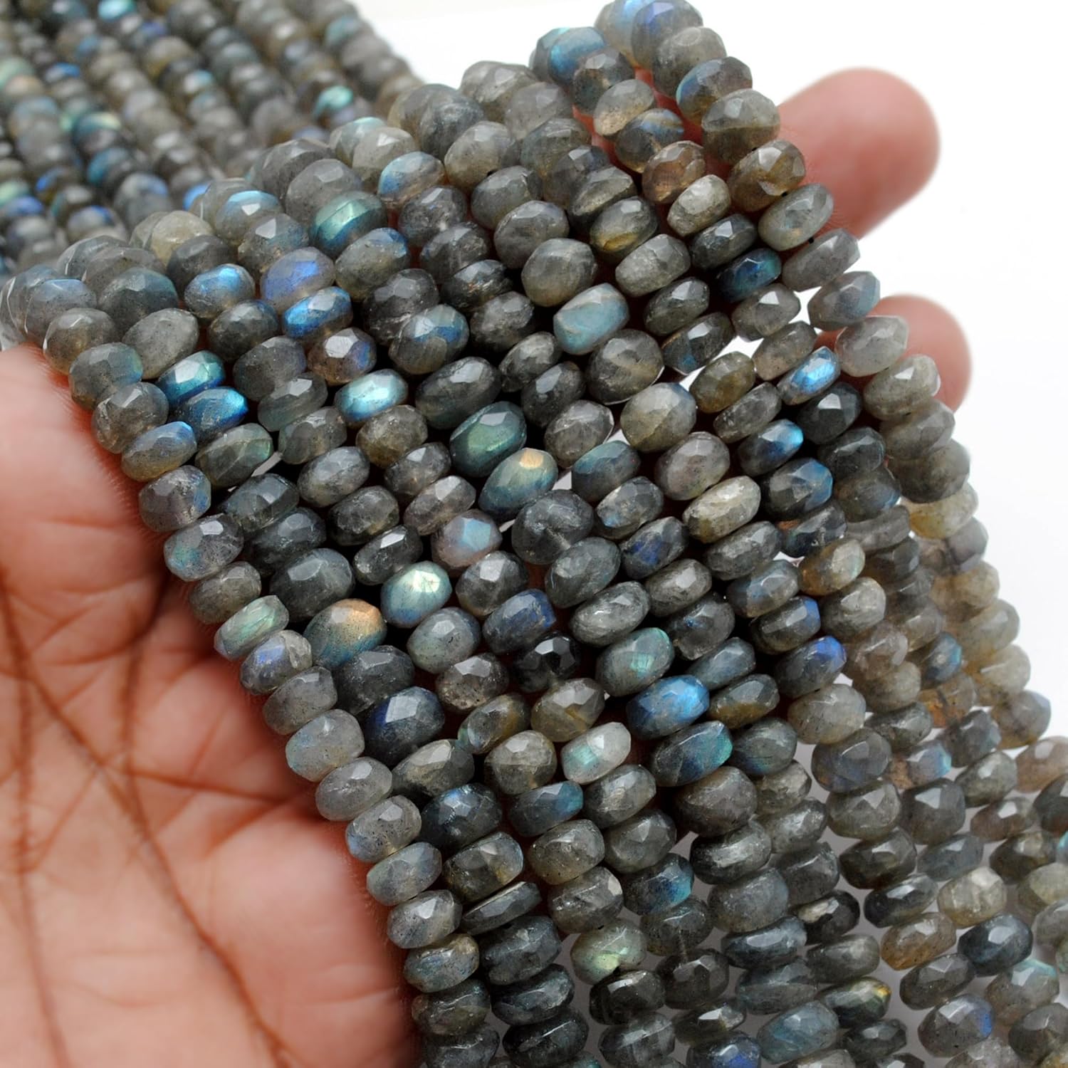 Kanika Creations Natural Labradorite 8mm Round Beads – 90 Pcs Blue Flash Faceted Grey Gemstones, 16