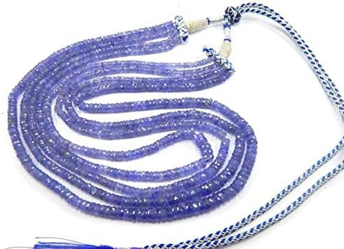LOVEKUSH LKBEADS Faceted tyre Shape, Natural Tanzanite Beads, 5-7mm Blue Puprle 4 Strand 19 Inch Long Long Necklace Code-HIGH-47281