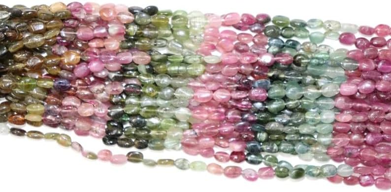 Multi Tourmaline Smooth Oval Shape Beads 5 * 7 mm Tourmaline Plain Beads Wholesale Beads 25 Strands Multi Tourmaline Beads for Making Jwelery