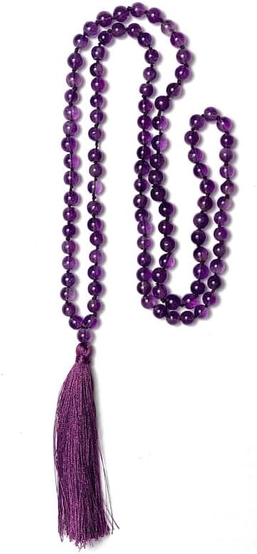 Natural Amethyst 8mm 108 Mala Beads, Spiritual, Meditation Beads, Reiki, Japa Mala, Buddhist Prayer Beads, Yoga Bracelet, healing beads LKMALA-RRGU-3143, 34 inch, purple