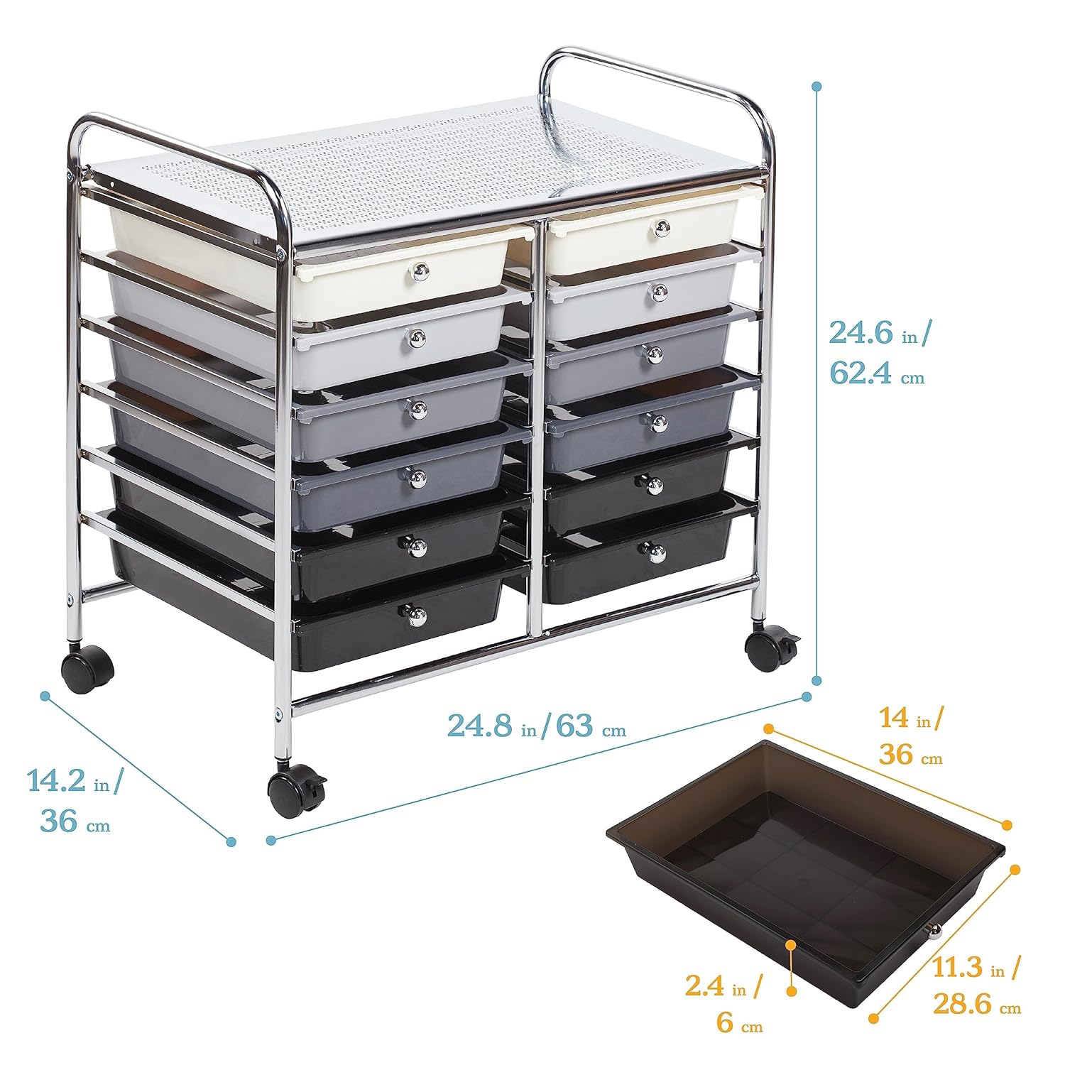 ECR4Kids 12-Drawer Value Mobile Organizer, Storage Cart, Grey Ombre
