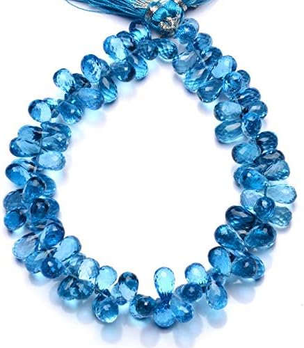 Natural Gemstone Swiss Blue Color Topaz 10x6MM Approx Size Teardrop Shape Briolettes 9.5 Inch Full Strand AAA Grade Super Quality Beads