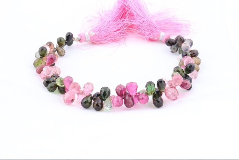 Multi Tourmaline Faceted Drops Shape Beads 6 * 8 mm Briolette Tourmaline Drops Beads Tourmaline Side Cut Drop Wholesale Beads for Making Jwelery