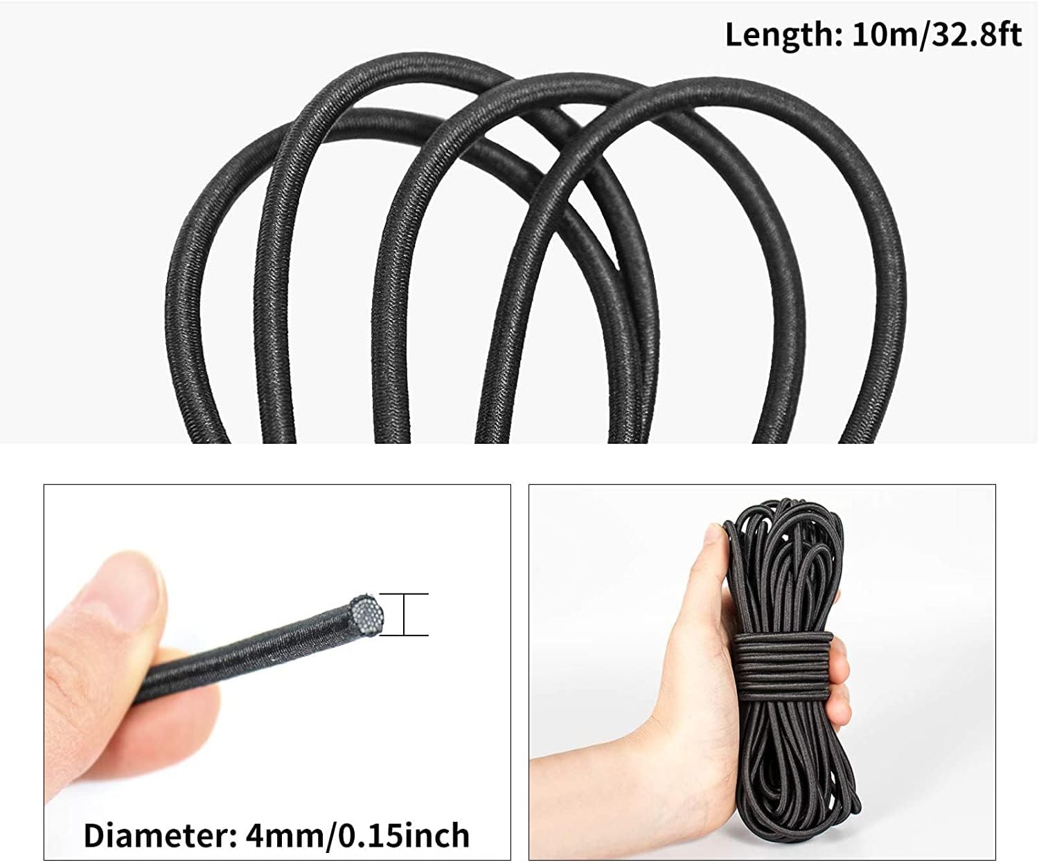 Beading Cords & Threads, Black White Round Strong Stretchy String Rope for Sewing Craft Garment DIY Accessories, 1 Pcs(White Diameter 5mm,10Meters)