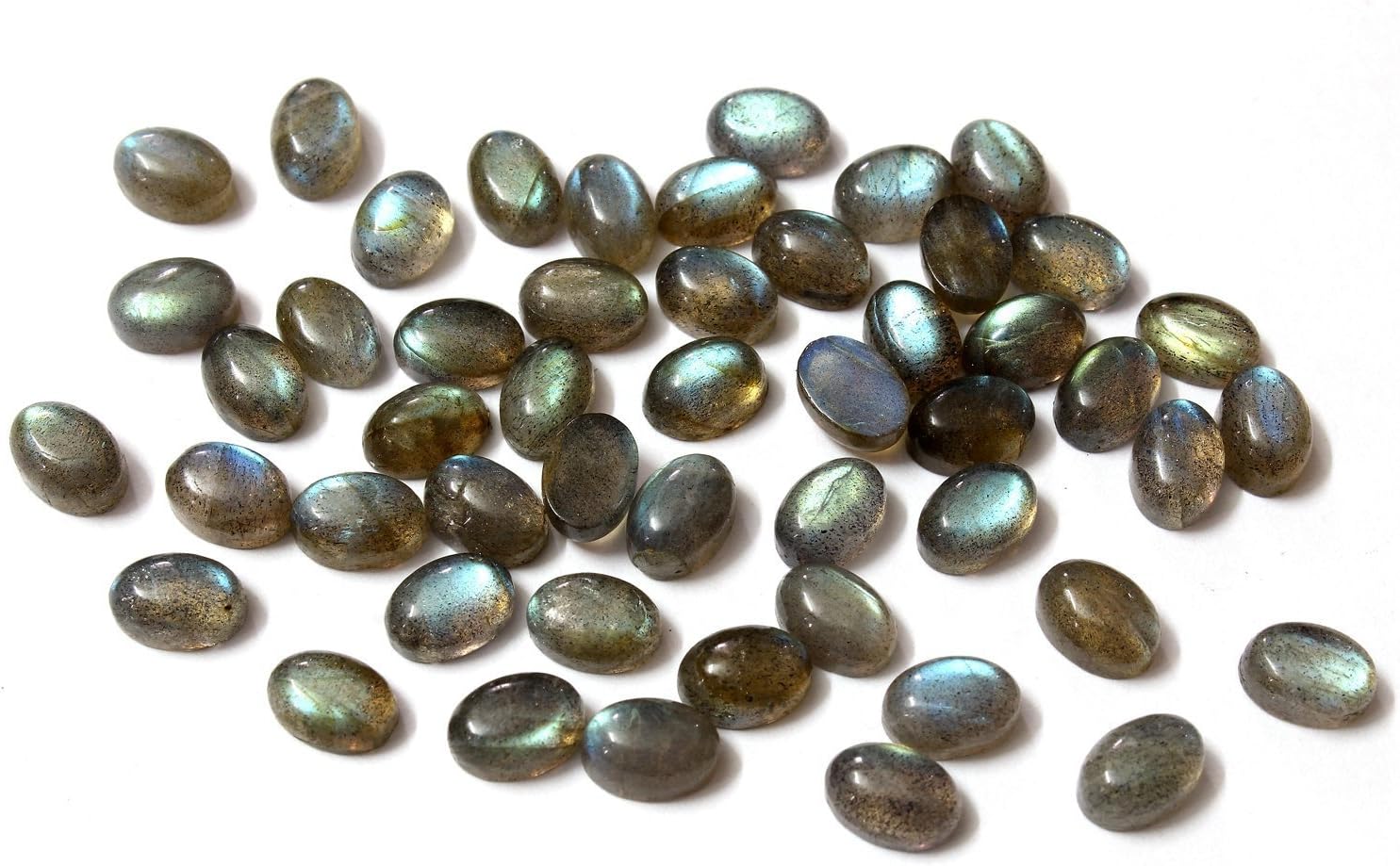 Neerupam Collection Grey Color Natural African Labradorite AA Quality 9x7 mm Size Cabochon Oval Shape Loose Gemstones