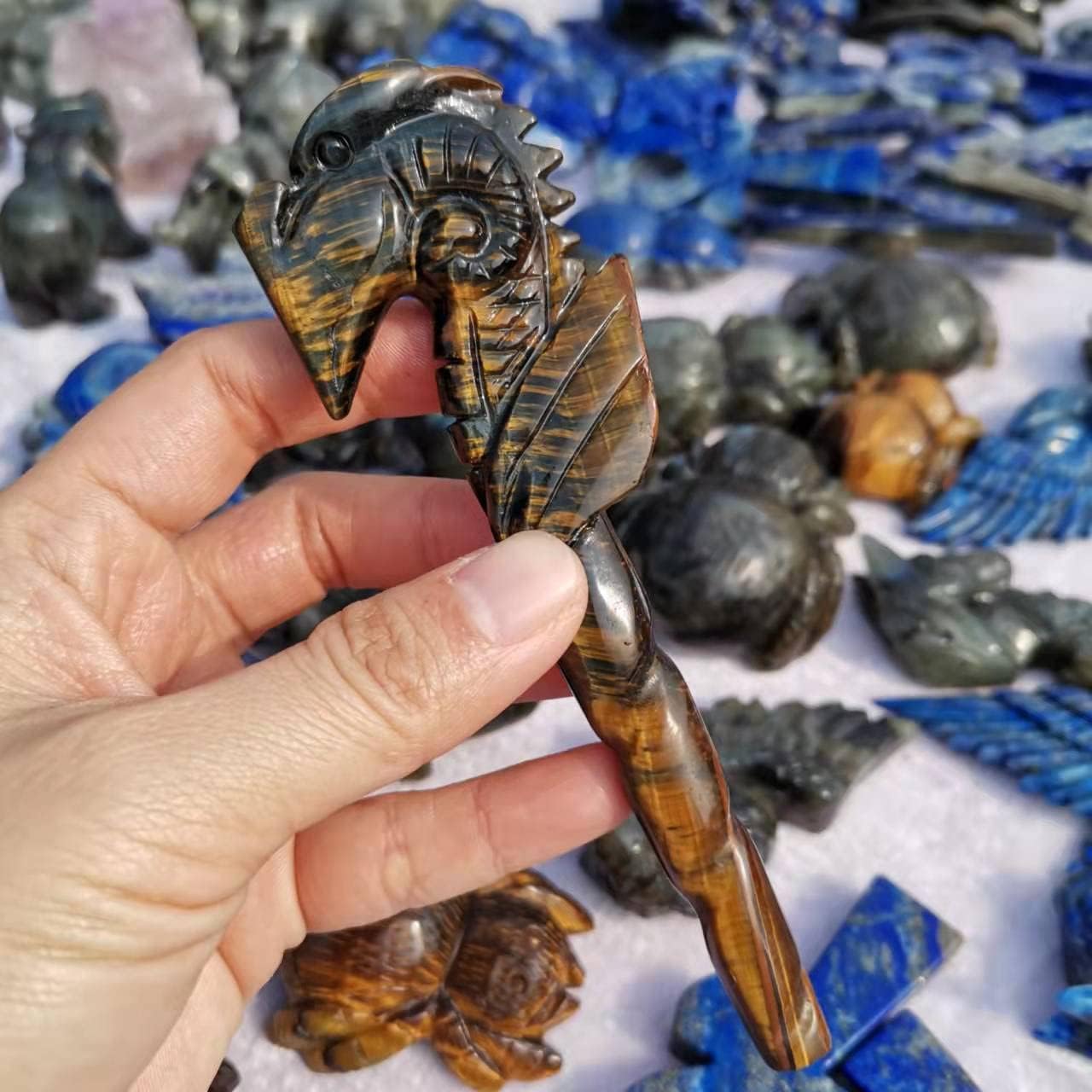 Natural Tiger Eye Carved Staff Crystal Wand Carving