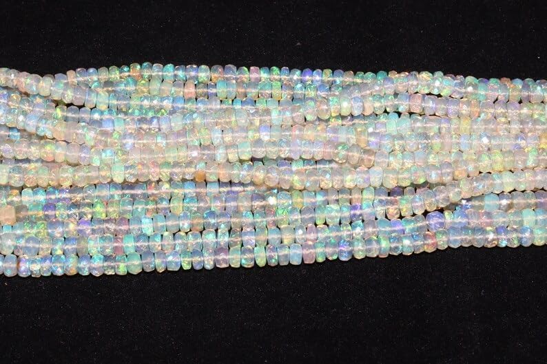 Ethiopian Opal Faceted Rondelle Bead 3-5mm Fire Opal Bead Flashy Opal Beads Strand Opal Rondelle Beads for Making Jwelery