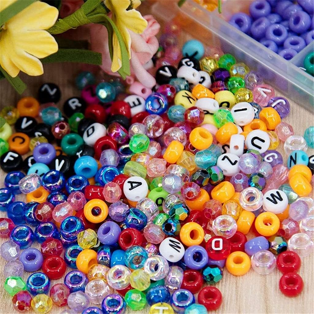 1680 Pieces Beads Bracelet Multicolor Letter Alphabet Beads with Strings Tweezers for Jewelry Making DIY Crafts