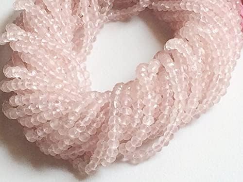 1 Strand Natural Rose Quartz Faceted Rondelles, Rose Quartz Necklace, Pink Rose Quartz, 3-4mm Beads, 14 Inch
