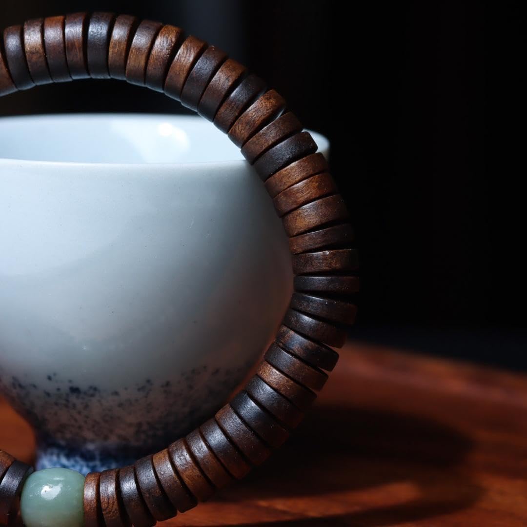 Vietnam Nha Trang Agarwood Burl Sinkwood 10mm Slice Bead Single-Strand Rosary Bracelet Prayer Beads