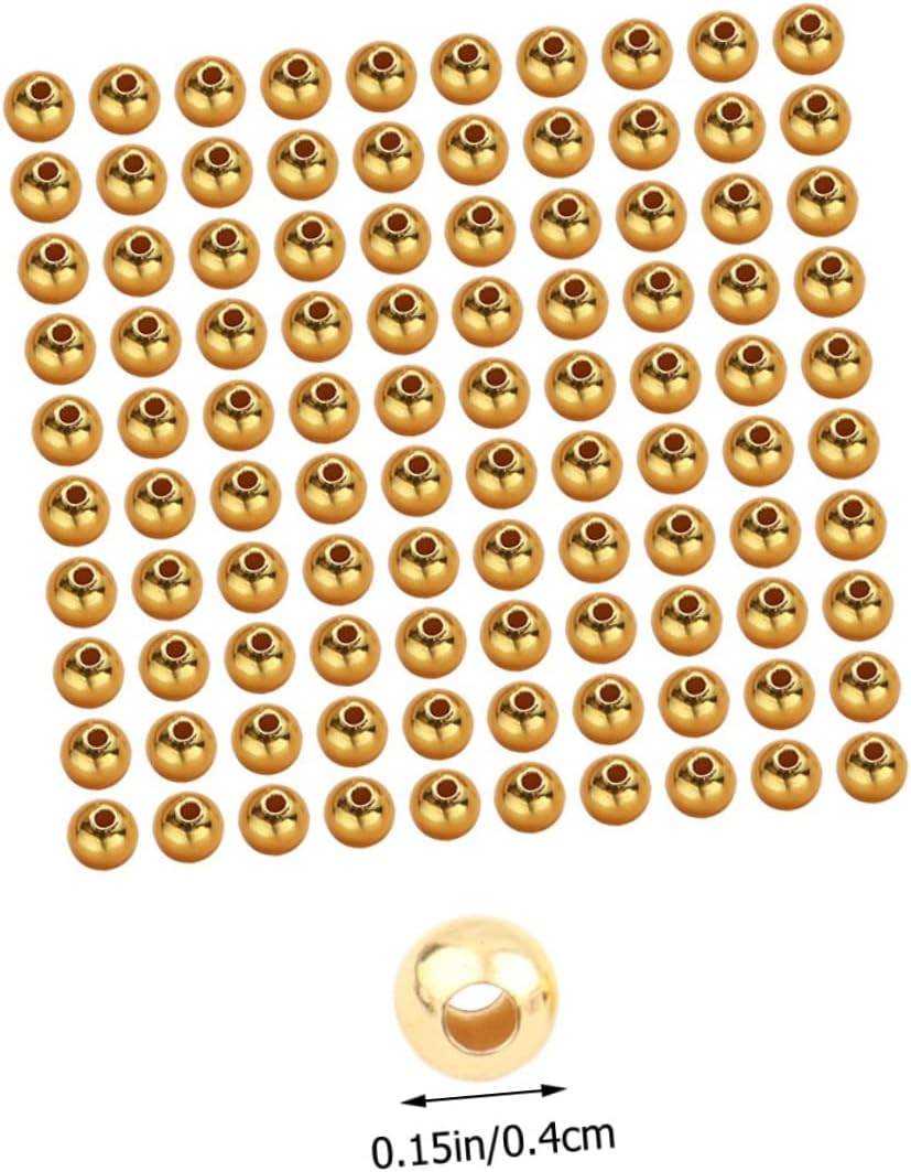 300 Pcs Gold Loose Beads Jewelry Findings 4mm Gold Filled Beads Copper Ball Beads Bracelet Making Beads Golden Ball Beads Crystal Bracelets Handmade Beads Copper Beads Metal (Goldenx2pcs 0.4x