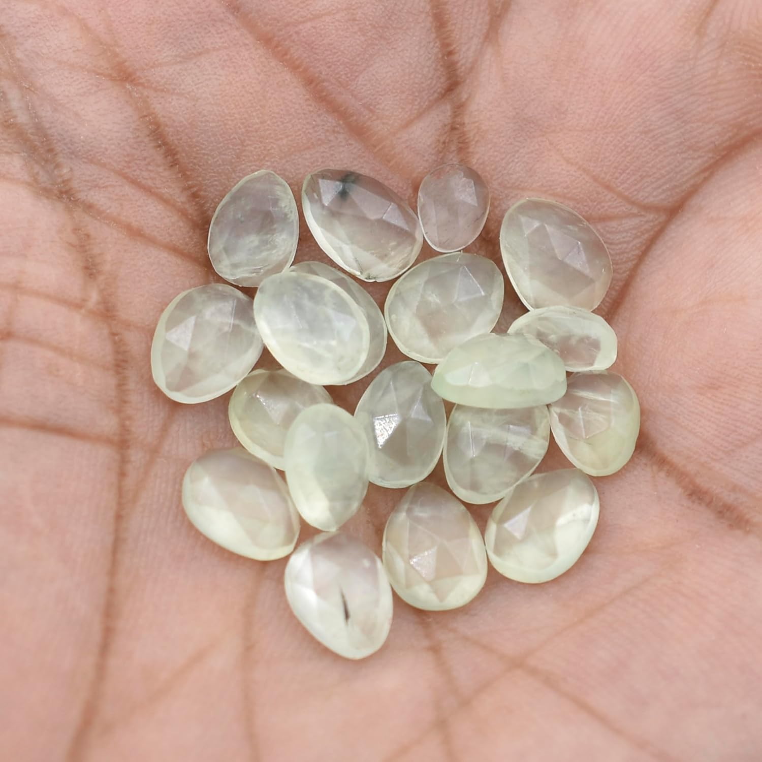 Prehnite Loose Stone Beads Cabochon Brilliant Rose Cut Oval Shape 5X6 to 6X8 mm Flat Back Gemstone Drill Bead Making Jewelry Supply (Undrill, 50)