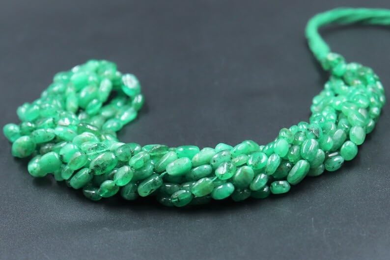 Natural Zambian Emerald Smooth Oval Beads 4 * 6-5 * 7MM Indian Gemstone Oval Loose Beads for Jewelry Making DIY 1 Strand 16