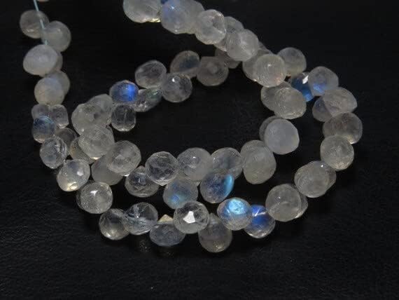 Rainbow Moonstone - 10 inches Strand - Micro Cut Faceted Onion Shape Briolett - Nice Flash Fire Big Size 7x7 mm to - 8x8 mm