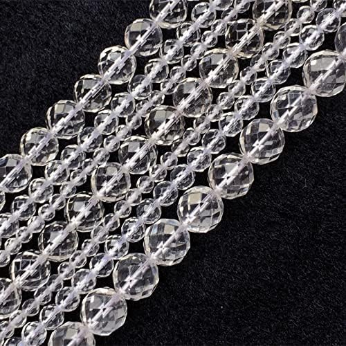 White Crystal Rock Quartz Natural Gemstones DIY Necklace Bracelets Loose Faceted Round Beads for Jewelry Making 05662 - (Item Diameter: 14mm)