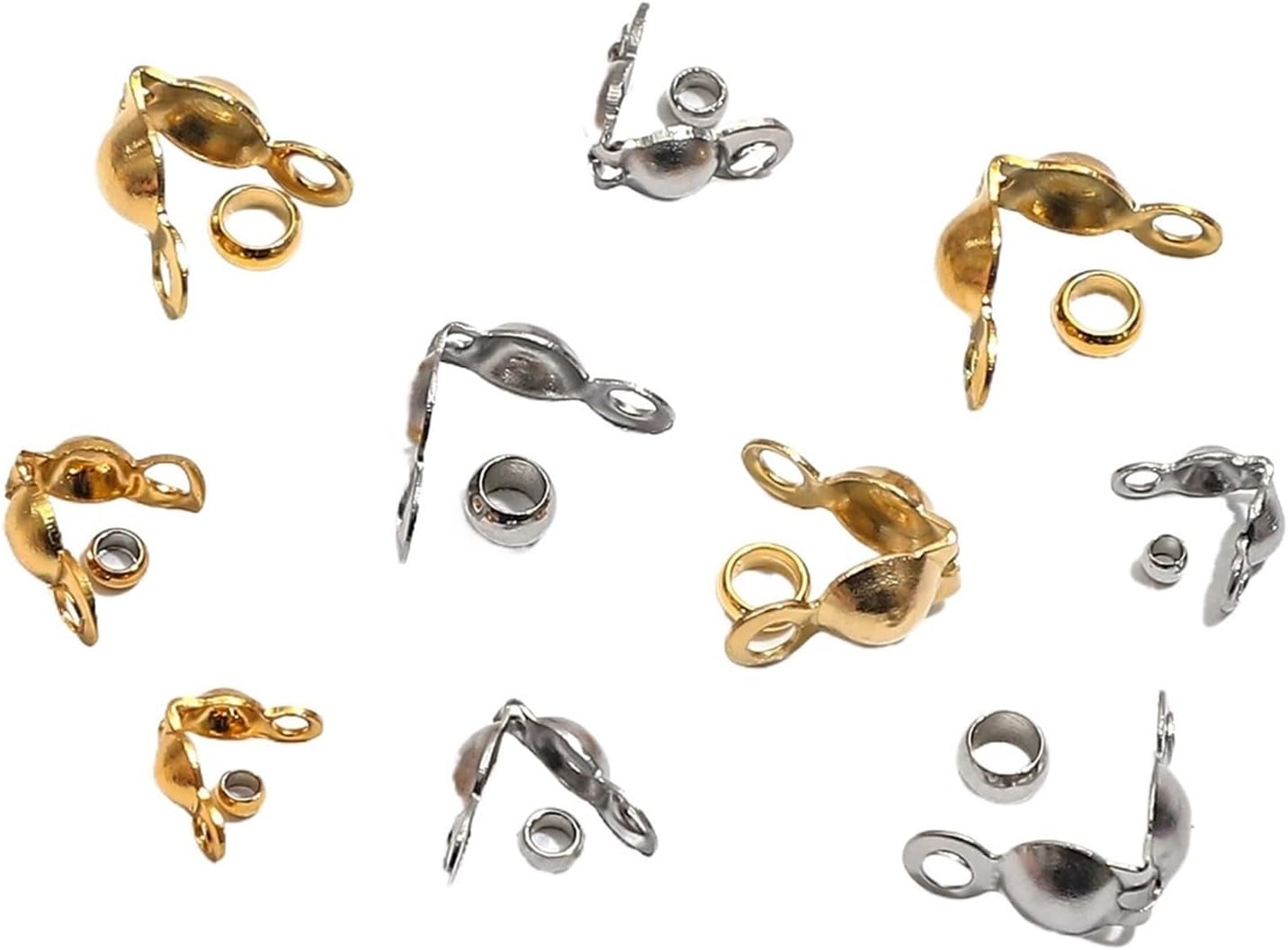 Knot Covers for Jewelry Making 3000sets Gold/Silver Stainless Steel Buckle Positioning Bead Accessories Set for Handmade DIY Beading(03GD)