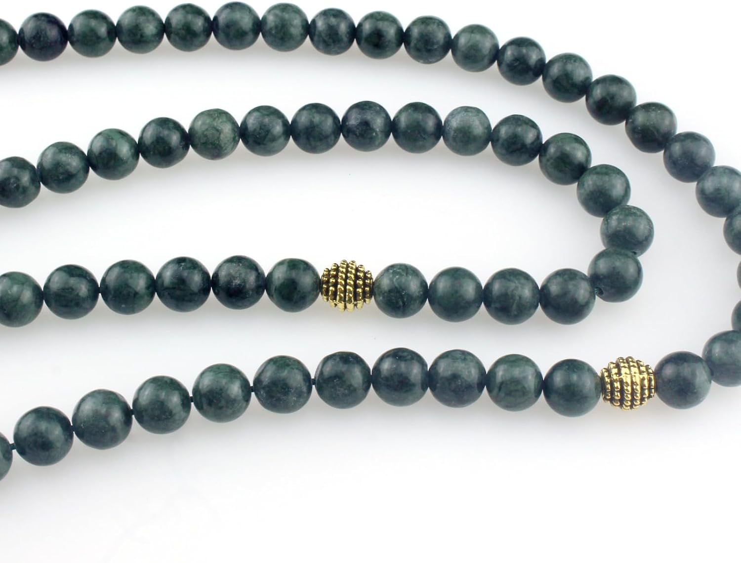 Muslims Islamic Dhikr Tasbeeh 99 Tasbih Prayer Beads, Dark Green Jade Stone Beads with Tassel