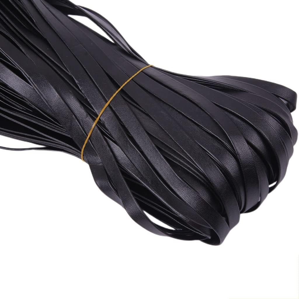 Braided Cord String Rope, 4-20mm Leather Cord String DIY Necklace Bracelet Making Flat PU Rope Handbag(Black,20mm 5m)