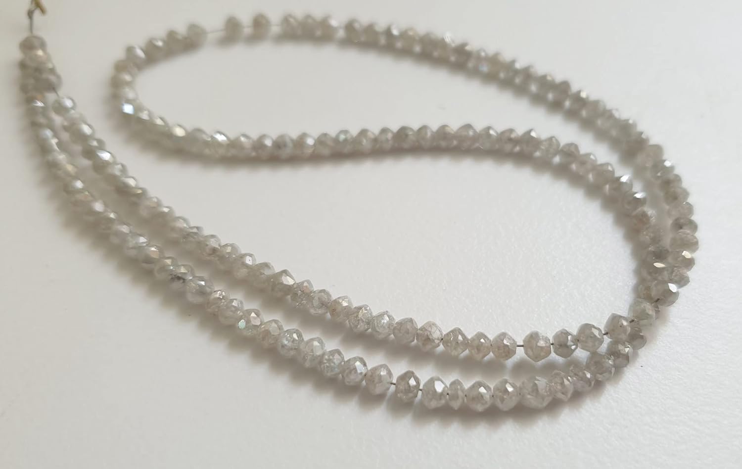 3-3.5mm Gray White Diamond Rondelle Beads, Faceted Gray White Drilled Diamond Beads, Diamond for Jewelry (2IN To 8IN Options) - PPD745, 3-3.5 MM Approx.