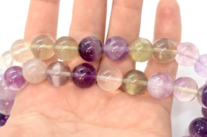 13 inch Strand of Natural gem Fluorite, 6 mm Round Smooth Beads for DIY Jewelry Making. | Beads_03594