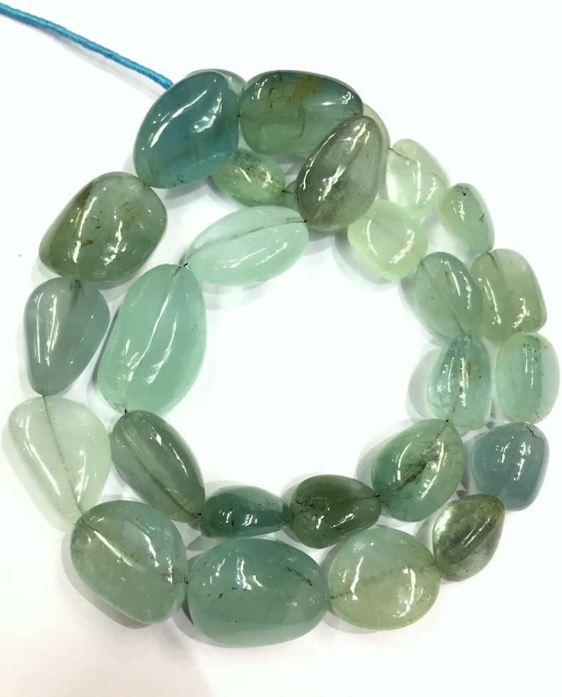 13 inch Strand of Natural gem Aquamarine, 12-14mm Tumble Smooth Beads for DIY Jewelry Making. | Beads_01784, green