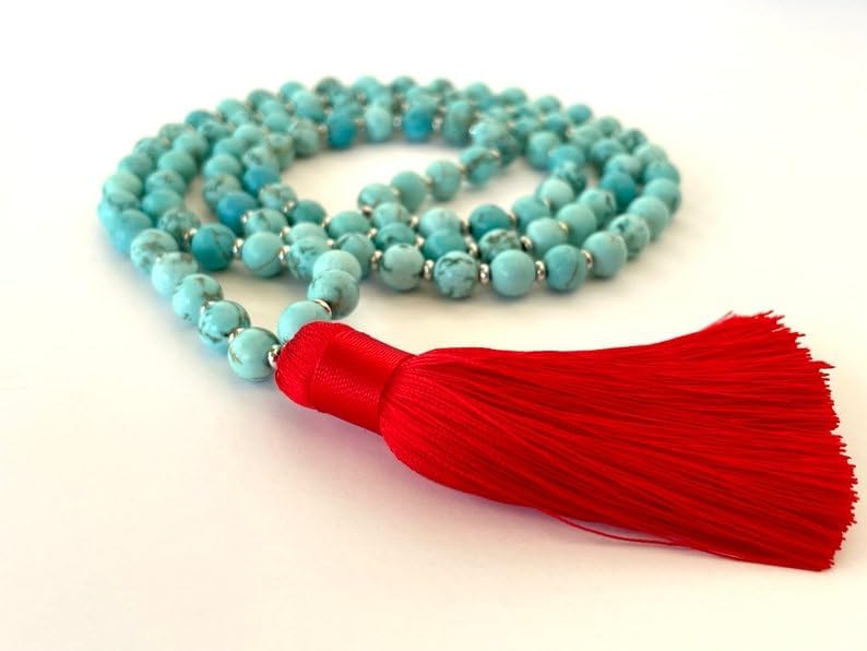 Natural TURQUOISE 8mm 108 Mala Beads, Spiritual, Meditation Beads, Reiki, Japa Mala, Buddhist Prayer Beads, Yoga Bracelet, healing beads LKMALA-RRGU-1248
