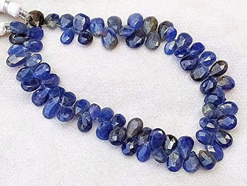 GEMZ 6 inch Strand of Natural Blue Sapphire pear Shape Faceted Cut Blue Color briollete Beads for DIY Jewelry Making- Earring Necklace Bracelet.