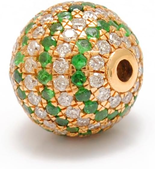 Kanika Creations Luxury 14K Yellow Gold 10mm Pavé Spacer Bead with Natural Emerald & Diamond – Handmade Jewelry – Gift for Her